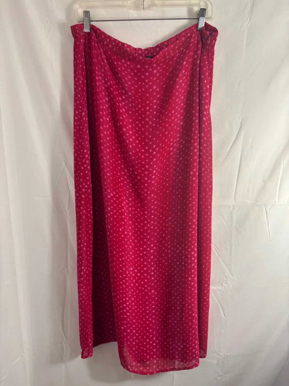 VTG‎ Fuschia Polka Dot Boho Funky Romantic Maxi Skirt Size L